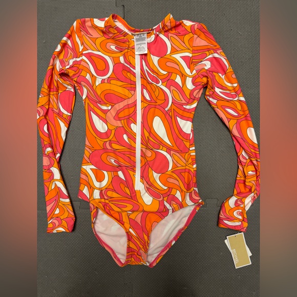 Michael Kors bright pink and orange rash guard, size 6. - Picture 1 of 2